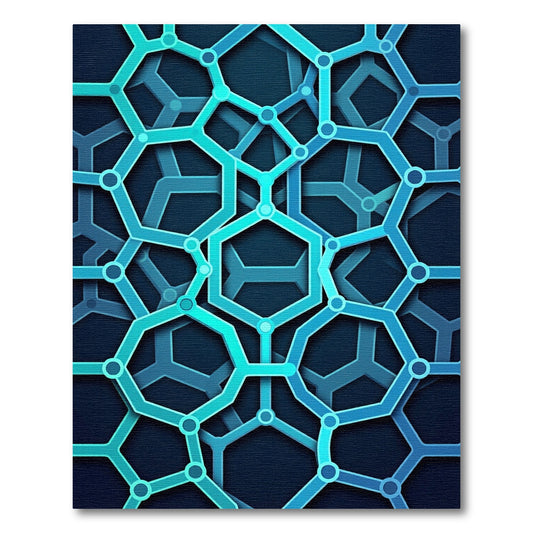 Modern Radiant Azure Interlocking Hexagon Rug