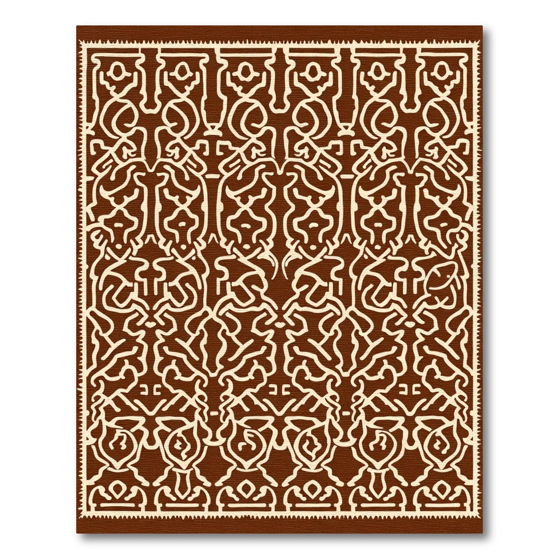 Rich Brown Curving Interlocking Paisley Rug