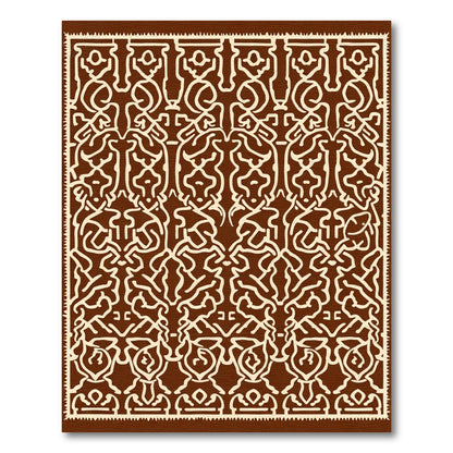 Rich Brown Curving Interlocking Paisley Rug