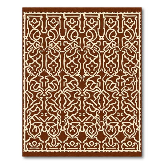 Rich Brown Curving Interlocking Paisley Rug