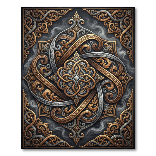 Ornate Gold Silver Ethereal Swirl Medallion Rug