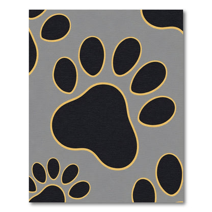 Gray Black Paw Print Outline Rug