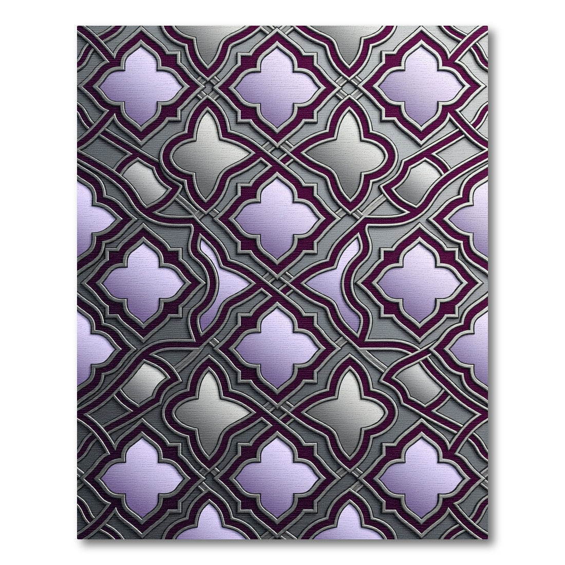Metallic Silver and Plum Ornate Trellis Rug