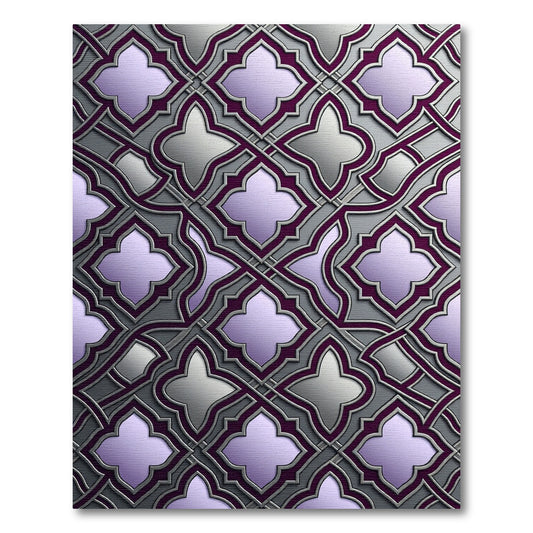 Metallic Silver and Plum Ornate Trellis Rug