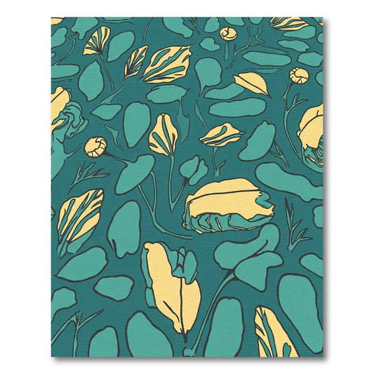 Teal Yellow Abstract Floral Leaves Rug