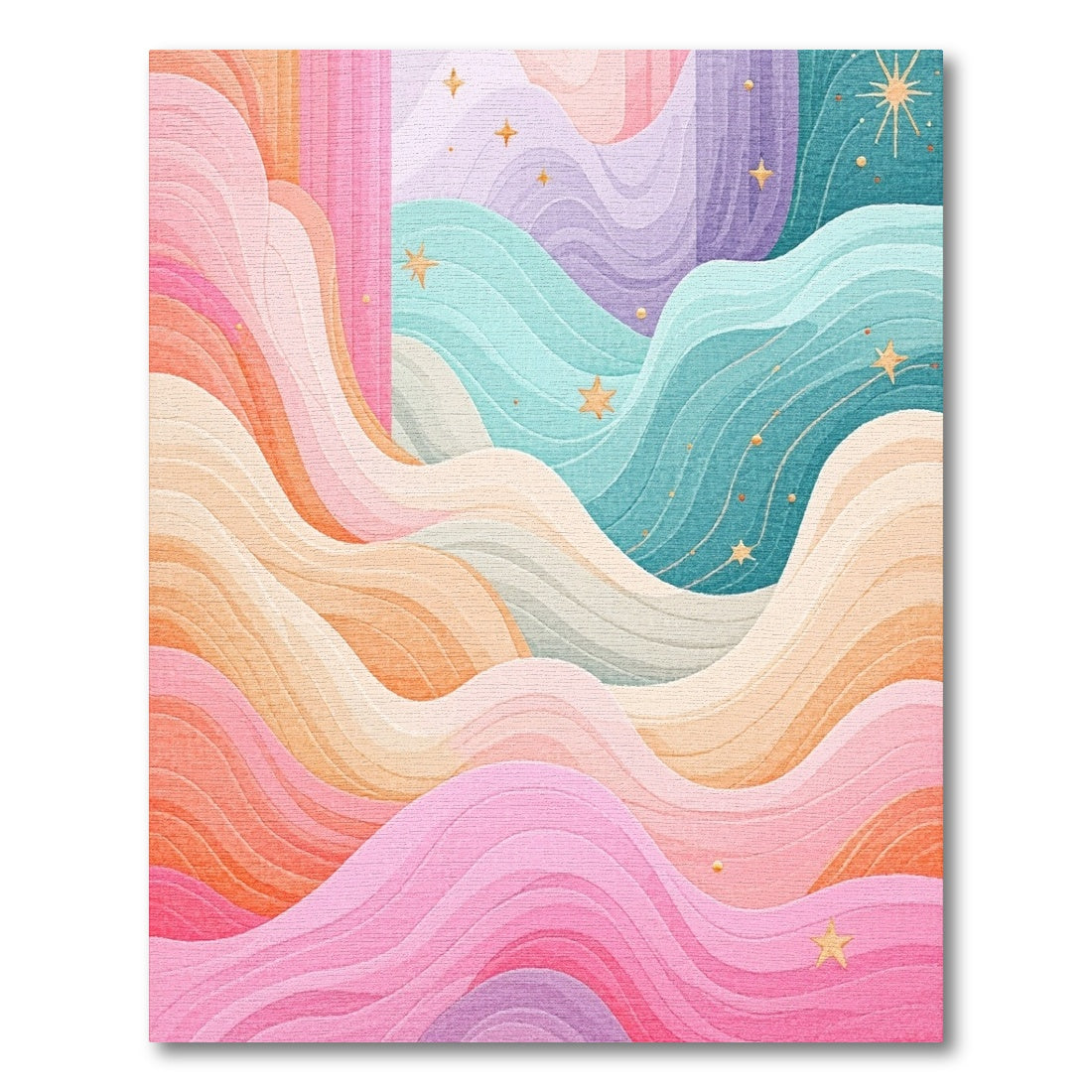 Pastel Wavy Layers Gold Stars Rug