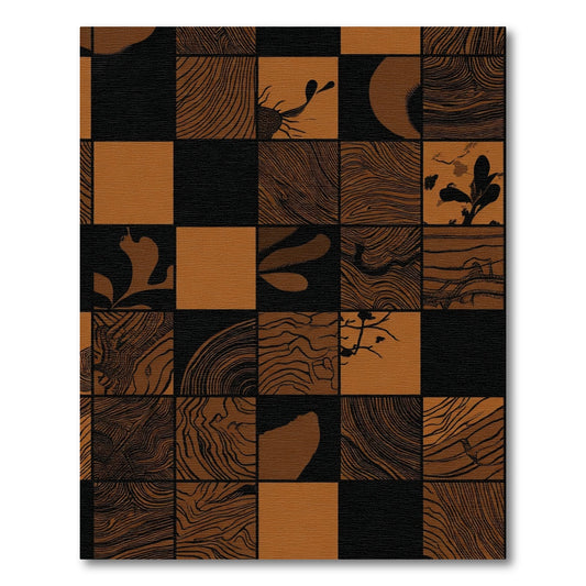 Sepia Wood Grain Checkerboard Art Rug