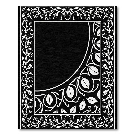 Ornate Black And White Floral Border Rug