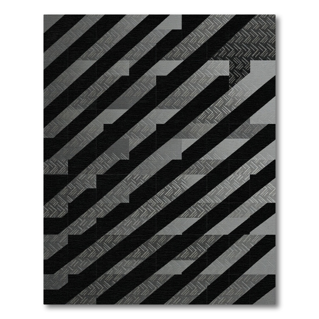 Monochrome Industrial Angled Geometric Striped Rug