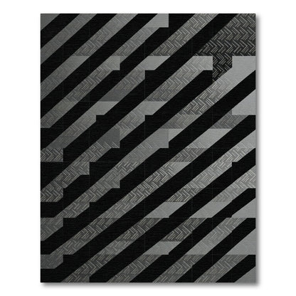 Monochrome Industrial Angled Geometric Striped Rug