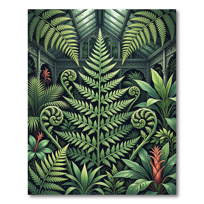 Lush Botanical Fern Greenhouse Illustration Rug