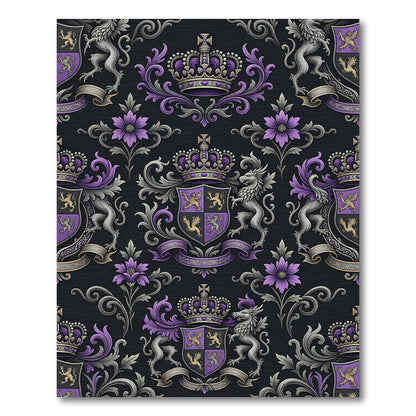 Royal Purple Crest and Griffin Damask Rug