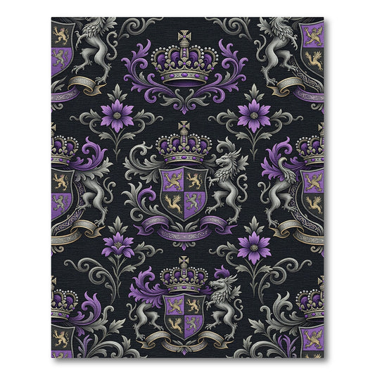 Royal Purple Crest and Griffin Damask Rug