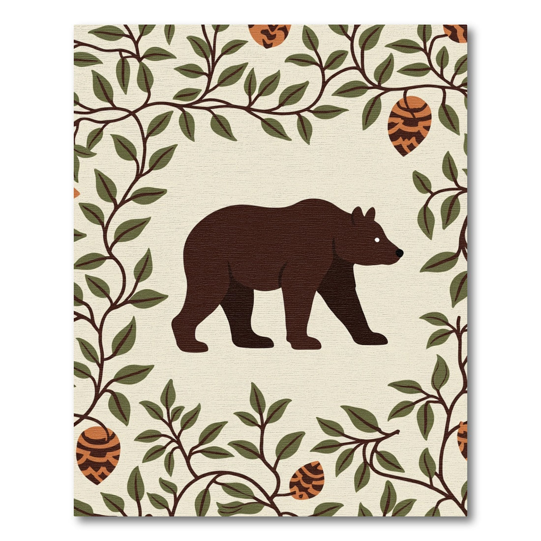 Brown Bear Pinecone Surrounded Vines Rug