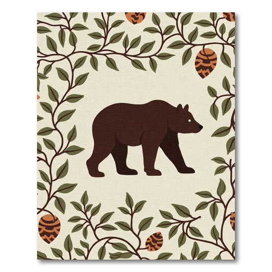 Brown Bear Pinecone Surrounded Vines Rug