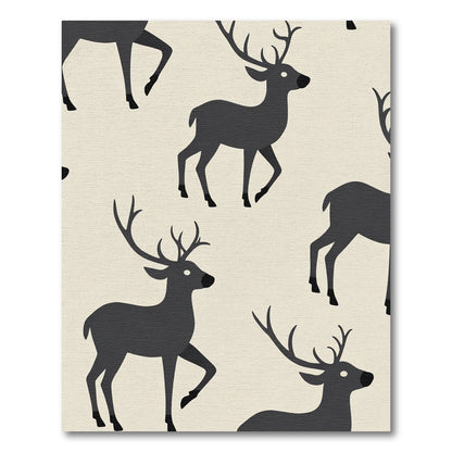 Dark Gray Deer Repeating Scenic Rug