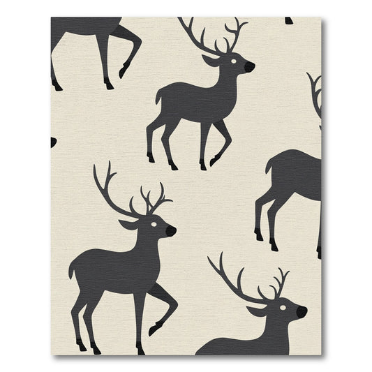 Dark Gray Deer Repeating Scenic Rug
