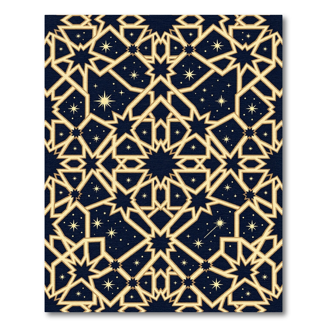 Golden Celestial Geometric Starry Midnight Tapestry Rug