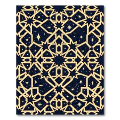 Golden Celestial Geometric Starry Midnight Tapestry Rug