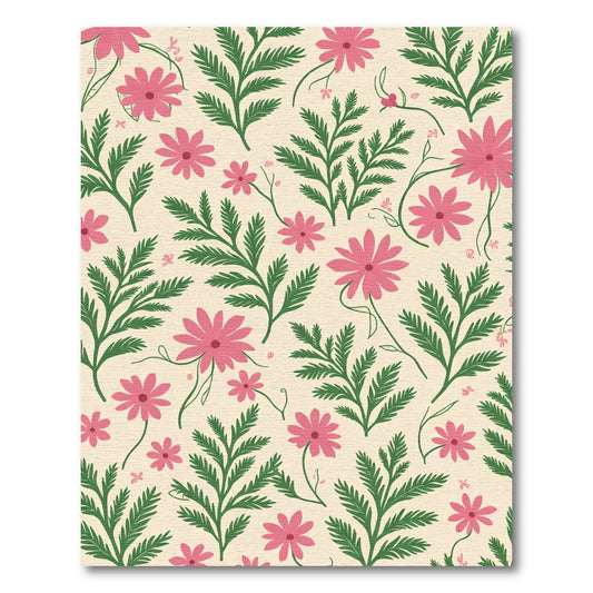 Pink Daisy Green Fern Garden Pattern Rug