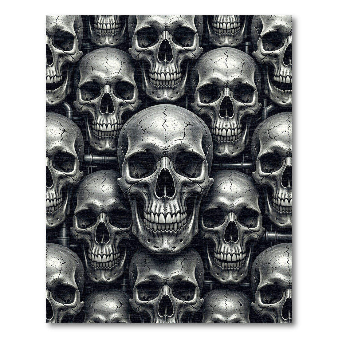 Metallic Silver Anatomical Gothic Skull Mosaic Rug