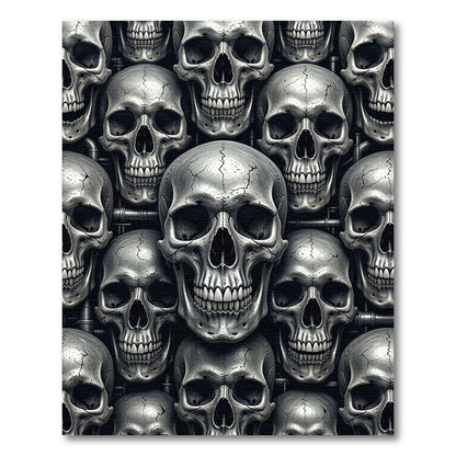 Metallic Silver Anatomical Gothic Skull Mosaic Rug