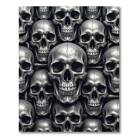 Metallic Silver Anatomical Gothic Skull Mosaic Rug
