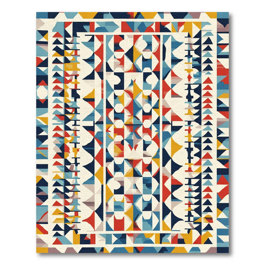 Bold Red Blue Geometric Abstract Arrangement Rug