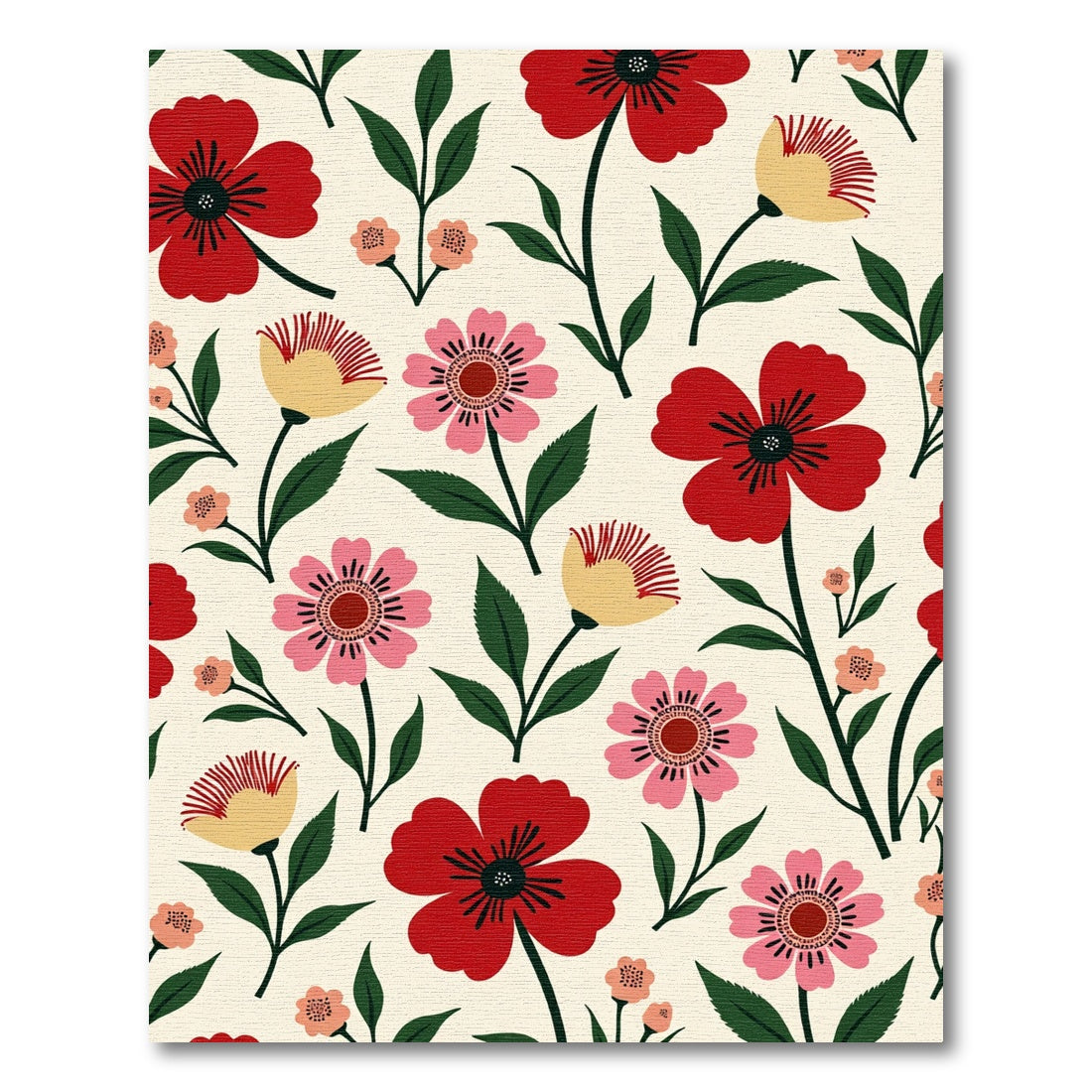 Retro Floral Garden Red Pink Yellow Rug