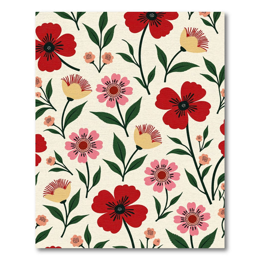 Retro Floral Garden Red Pink Yellow Rug