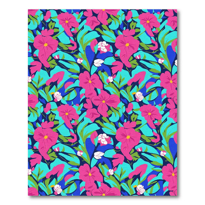 Vibrant Pink Floral Leaf Composition Rug