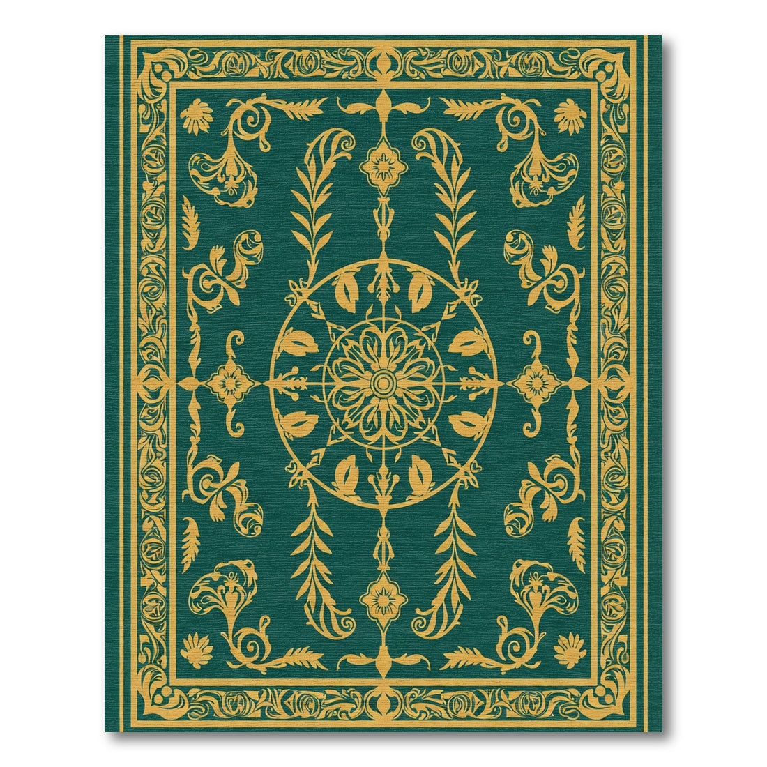 Emerald Gold Floral Medallion Tapestry Rug