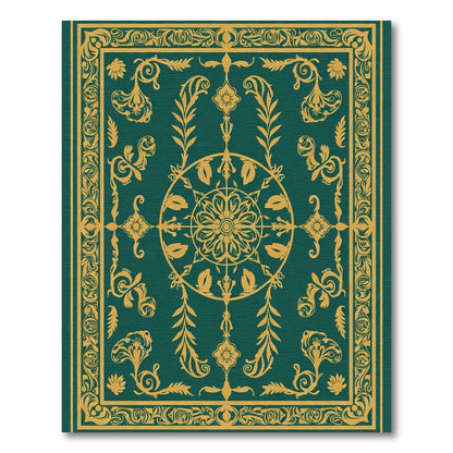 Emerald Gold Floral Medallion Tapestry Rug