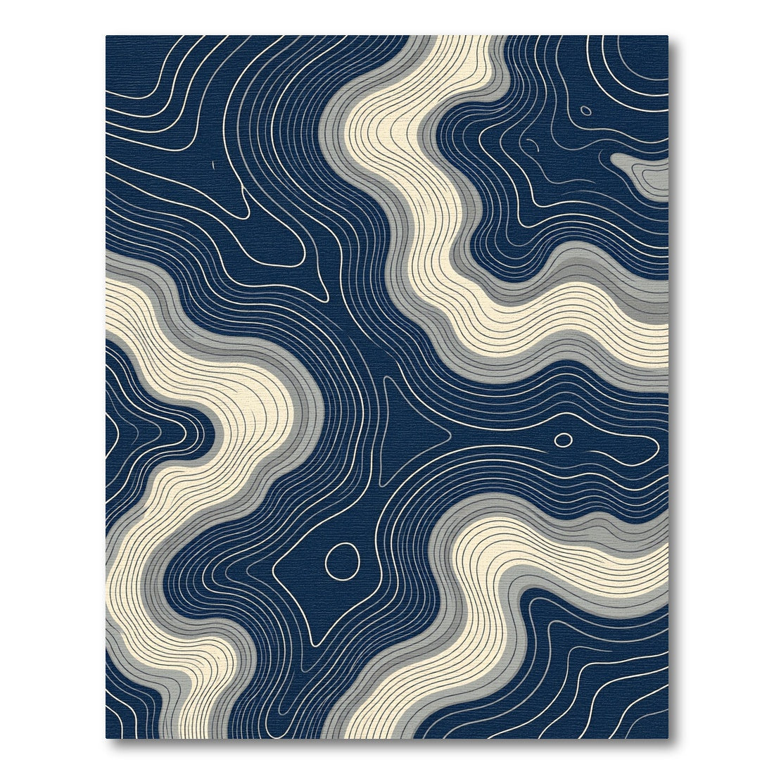 Modern Navy Cream Topographic Contour Flow Rug