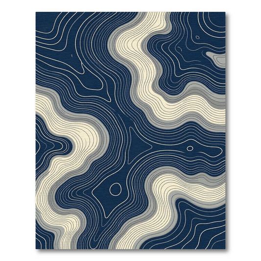Modern Navy Cream Topographic Contour Flow Rug