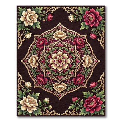 Elegant Burgundy Cream Floral Medallion Rug