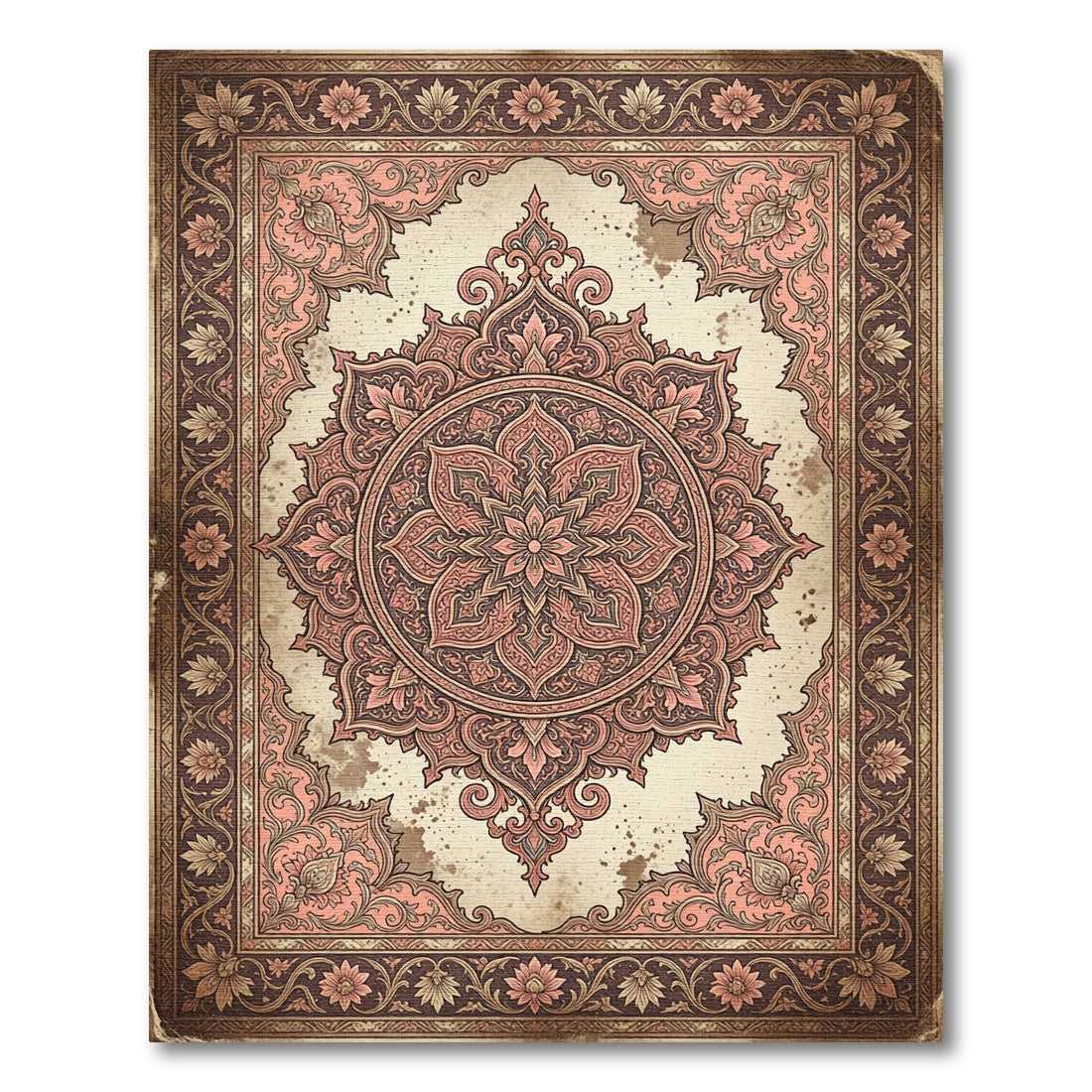 Antique Rose Ornate Floral Medallion Rug