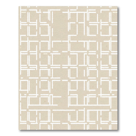 Modern Tan Abstract Grid Rug