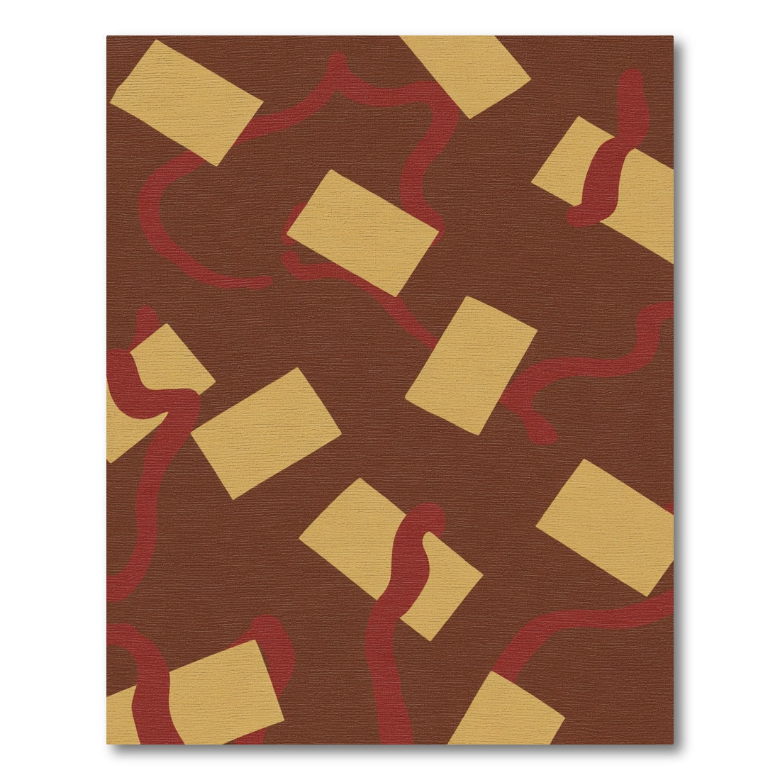 Gold Tan Rectangles Red Swirl Rug