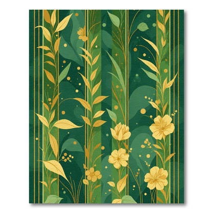 Emerald Golden Botanical Vertical Stripe Rug