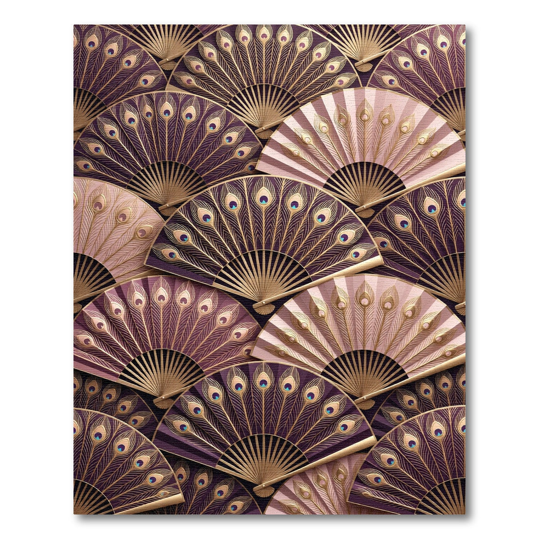 Dazzling Plum Gold Peacock Fan Rug