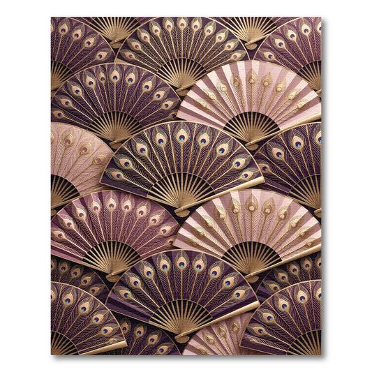 Dazzling Plum Gold Peacock Fan Rug