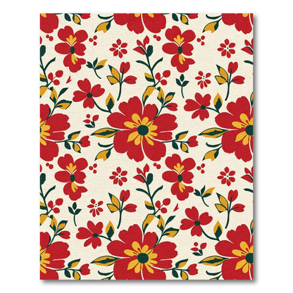 Vibrant Red Yellow Floral Swirls Rug