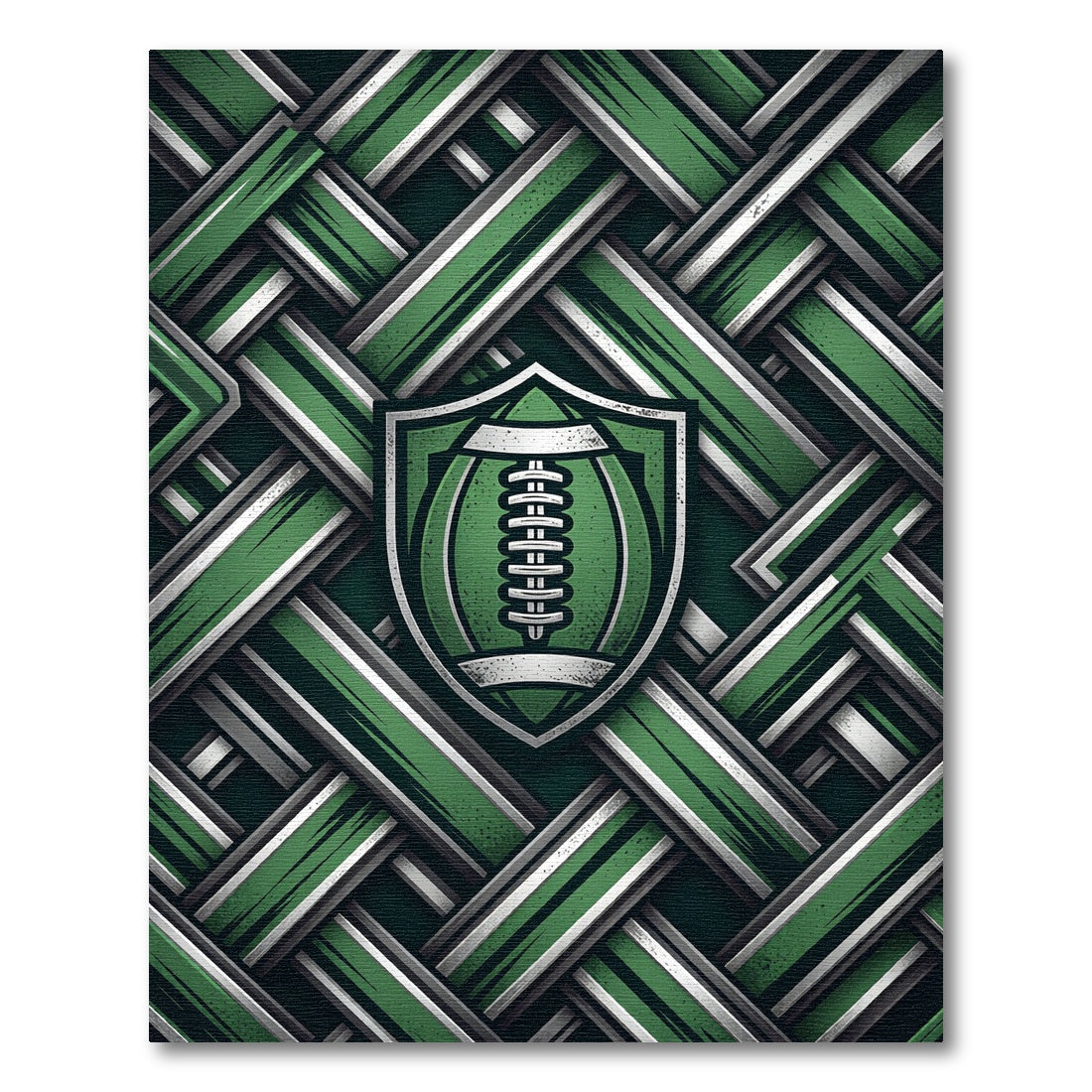 Green Silver Woven Football Shield Rug