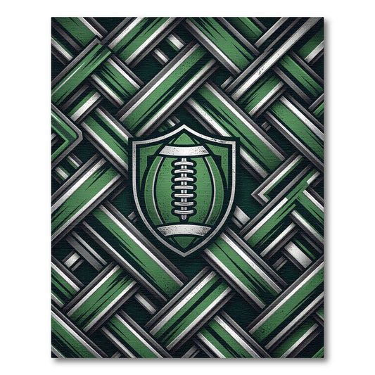 Green Silver Woven Football Shield Rug