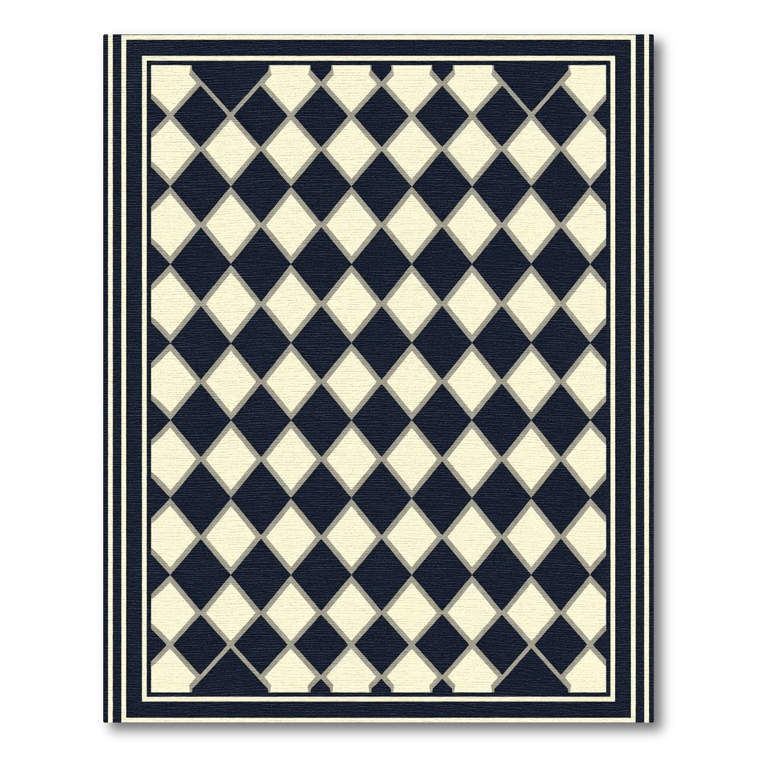 Classic Navy Diamond Check Border Rug