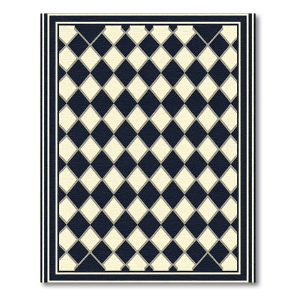 Classic Navy Diamond Check Border Rug