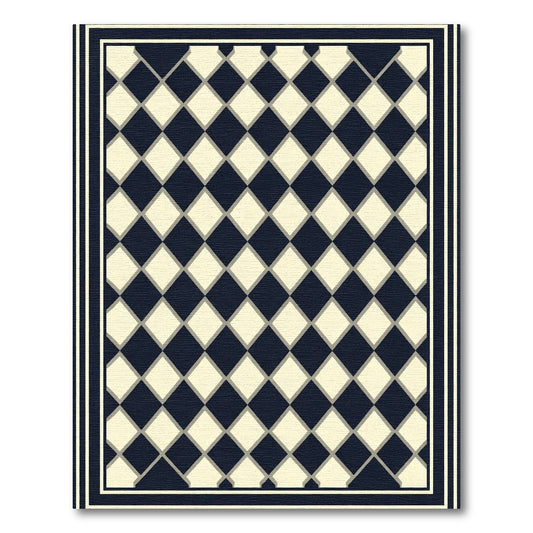 Classic Navy Diamond Check Border Rug