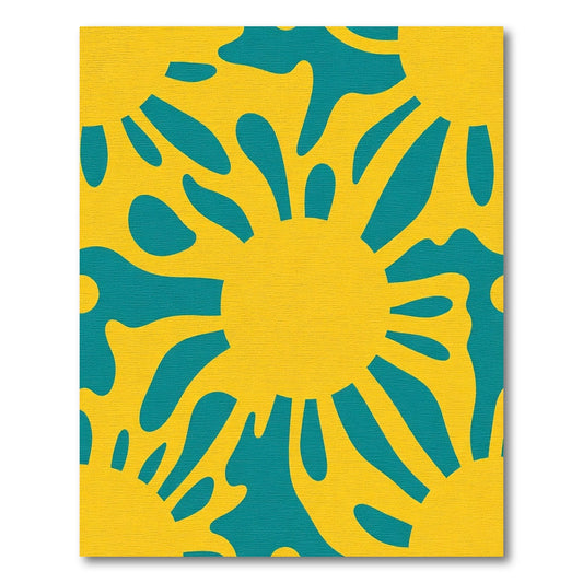 Sunny Yellow Teal Abstract Sunburst Rug