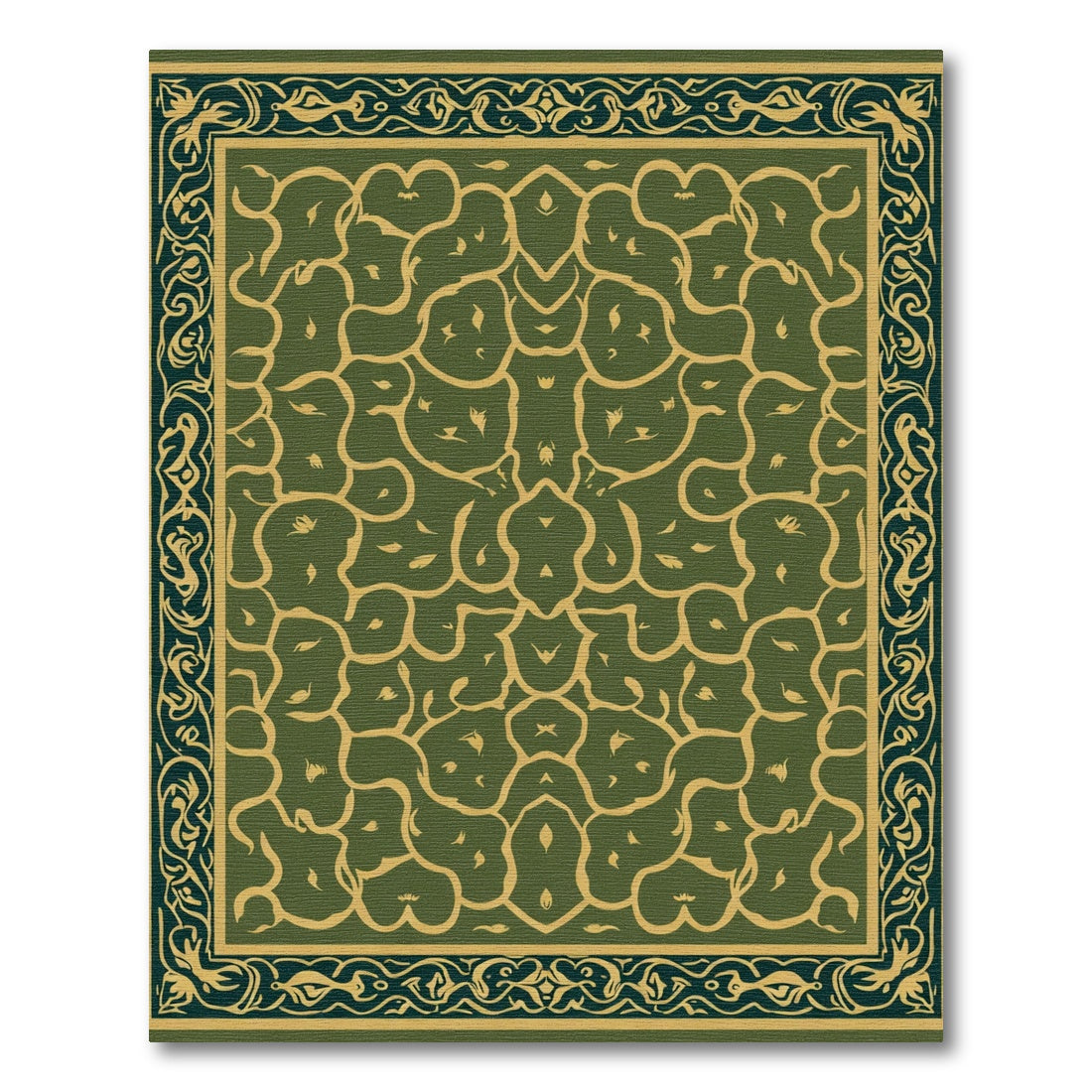 Olive Green Abstract Organic Border Rug